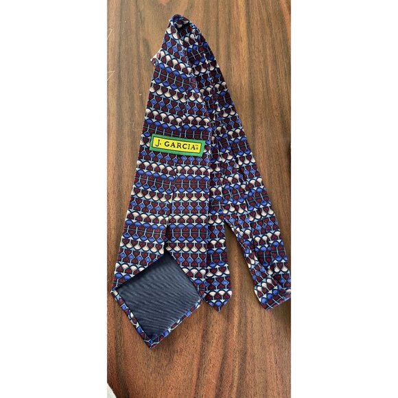 Vintage Men’s J. Garcia Abstract Geometric Tie All 100% Silk Purple Maroon Black - Picture 3 of 5